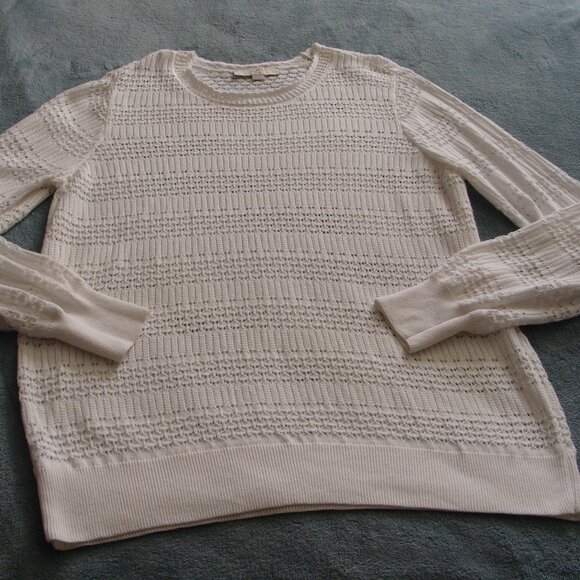 ANN TAYLOR LOFT White Long Sleeve Open Knit Pullover Sweater Sz 16/18 - Picture 5 of 7